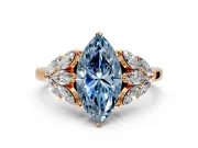 Leaf Cluster Engagement Ring Setting for Fancy Blue Marquise Center with Marquise Accents and Prong Head in Rose Gold