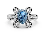 Solitaire Engagement Ring Setting for Fancy Blue Pear-Shaped Center with Twisted Band and Scroll Prong Head in Sterling Silver
