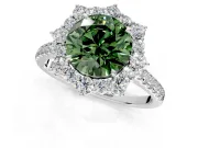 Halo Engagement Ring Setting for Fancy Green Round Cut Center with Single-Row Pave, Open Basket and Prong Head in Platinum