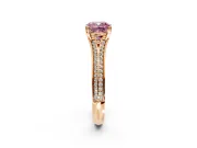 Solitaire Engagement Ring Setting for Fancy Pink Cushion Cut Center with Pave Rail Split Shank and Prong Head in Rose Gold