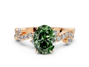 Solitaire Engagement Ring Setting for Fancy Green Oval Center with Bar-Station Pave Twist and Prong Head in Rose Gold