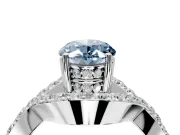 Halo Engagement Ring Setting for Fancy Blue Oval Center with Pave Infinity Twist Band and Prong Head in Platinum