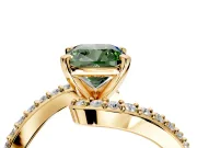 Solitaire Engagement Ring Setting for Fancy Green Cushion Cut Center with Pave Bypass Swirl Band and Prong Head in Yellow Gold