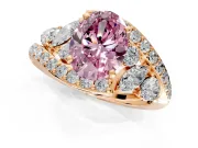 Halo Engagement Ring Setting for Fancy Pink Oval Center with Marquise and Pave Bypass Band and Prong Head in Rose Gold