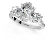 3 Stone Engagement Ring Setting for Oval Center with Crossover Basket, Pave Band and Prong Head in Platinum
