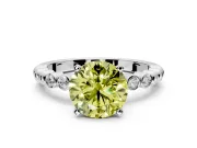 Solitaire Engagement Ring Setting for Fancy Yellow Round Cut Center with Bezel-Dot Beaded Band and Prong Head in Platinum