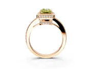 Halo Engagement Ring Setting for Fancy Yellow Radiant Cut Center with Metal-Rimmed Halo, Pave Band and Prong Head in Rose Gold