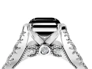 Solitaire Engagement Ring Setting for Fancy Black Asscher Cut Center with Pave Cathedral Shoulders and Prong Head in Sterling Silver