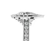 Halo Engagement Ring Setting for Pear-Shaped Center with Milgrain Pave Band and Bezel Head in Sterling Silver