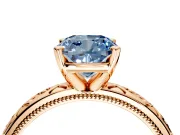 Solitaire Engagement Ring Setting for Fancy Blue Cushion Cut Center with Scrollwork Band and Prong Head in Rose Gold