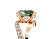Solitaire Engagement Ring Setting for Fancy Green Oval Center with Pave Bypass Swirl Band and Prong Head in Rose Gold
