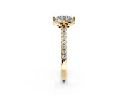Floral Engagement Ring Setting for Round Cut Center with Pave Band and Floral Prong Head in Yellow Gold