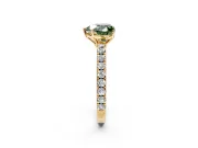 Solitaire Engagement Ring Setting for Fancy Green Heart-Shaped Center with Large Accent Band and Prong Head in Yellow Gold