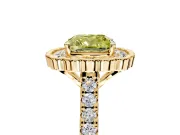 Milgrain Floral Halo Engagement Ring Setting for Fancy Yellow Cushion Cut Center with Pave Band and Prong Head in Yellow Gold