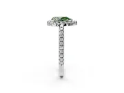Pave Halo Engagement Ring Setting for Fancy Green Pear-Shaped Center with Single Row Pave Band and Prong Head in Platinum