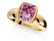 Tension Engagement Ring Setting for Fancy Pink Radiant Cut Center with Wide Flat Band and Tension Head in Yellow Gold