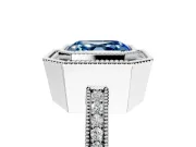 Halo Engagement Ring Setting for Fancy Blue Asscher Cut Center with Milgrain Halo, Pave Band and Prong Head in White Gold