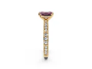 Solitaire Engagement Ring Setting for Fancy Pink Emerald Cut Center with Milgrain-Edged Pave Band and Prong Head in Yellow Gold