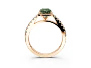 Halo Engagement Ring Setting for Fancy Green Radiant Cut Center with Full Pave Band and Prong Head in Rose Gold