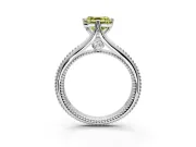 Solitaire Engagement Ring Setting for Fancy Yellow Asscher Cut Center with Milgrain Cathedral Band and Prong Head in Platinum