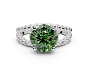 Halo Engagement Ring Setting for Fancy Green Round Cut Center with Rope Twist Split Shank and Prong Head in Platinum