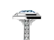 Halo Engagement Ring Setting for Fancy Blue Princess Cut Center with Milgrain Pave Band and Bezel Head in Platinum