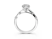 Baguette Engagement Ring Setting for Cushion Cut Center with Alternating Bar-Set Band and Prong Head in White Gold