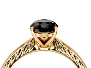 Solitaire Engagement Ring Setting for Fancy Black Pear-Shaped Center with Engraved Milgrain Band and Prong Head in Yellow Gold