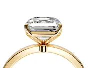 Solitaire Engagement Ring Setting for Asscher Cut Center with Thin Rounded Plain Band and Prong Head in Yellow Gold