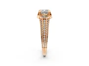 Solitaire Engagement Ring Setting for Cushion Cut Center with Accented Split Shank and Prong Head in Rose Gold