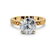 Solitaire Engagement Ring Setting for Round Cut Center with Milgrain X Pattern Band and Prong Head in Yellow Gold