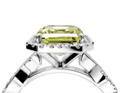 Halo Engagement Ring Setting for Fancy Yellow Asscher Cut Center with Pave and Plain Twist Band and Prong Head in White Gold