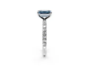Solitaire Engagement Ring Setting for Fancy Blue Emerald Cut Center with Micro Pave Band and Prong Head in Platinum