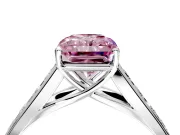 Solitaire Engagement Ring Setting for Fancy Pink Radiant Cut Center with Round Cut Channel Band and Prong Head in Platinum