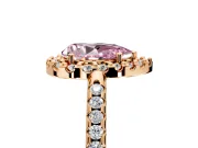 Pave Halo Engagement Ring Setting for Fancy Pink Pear-Shaped Center with Single Row Pave Band and Prong Head in Rose Gold