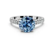 Solitaire Engagement Ring Setting for Fancy Blue Round Cut Center with Partway Pave Band and Prong Head in Platinum