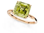 Hidden Halo Engagement Ring Setting for Fancy Yellow Asscher Cut Center with Thin Rounded Band and Prong Head in Rose Gold