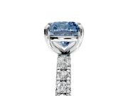 Solitaire Engagement Ring Setting for Fancy Blue Cushion Cut Center with Shared-Prong Accents and Prong Head in White Gold