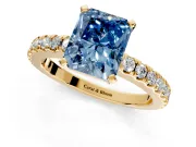 Solitaire Engagement Ring Setting for Fancy Blue Radiant Cut Center with Single Row Accent Band and Prong Head in Yellow Gold