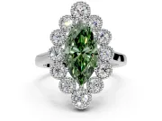 Cluster Halo Engagement Ring Setting for Fancy Green Marquise Center with Milgrain Bezel Accents and Prong Head in White Gold