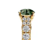 Solitaire Engagement Ring Setting for Fancy Green Round Cut Center with Pave Cathedral Shoulders and Prong Head in Yellow Gold