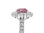Milgrain Floral Halo Engagement Ring Setting for Fancy Pink Cushion Cut Center with Pave Band and Prong Head in White Gold
