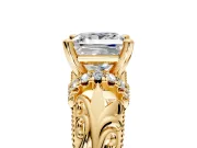 Solitaire Engagement Ring Setting for Princess Cut Center with Filigree Accent Basket and Prong Head in Yellow Gold
