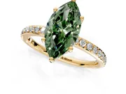 Solitaire Engagement Ring Setting for Fancy Green Marquise Center with Fine Pave Band and Prong Head in Yellow Gold