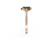Halo Engagement Ring Setting for Fancy Green Emerald Cut Center with Pave Accents, Heart Basket and Prong Head in Rose Gold