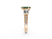 Channel-Set Engagement Ring Setting for Fancy Green Pear-Shaped Center with Baguette Band and Prong Head in Rose Gold