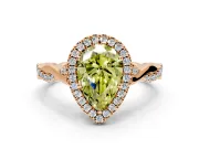Halo Engagement Ring Setting for Fancy Yellow Pear-Shaped Center with Twist Band and Prong Head in Rose Gold