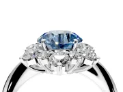 Small-Accent Cluster Halo Engagement Ring Setting for Fancy Blue Round Cut Center with Plain Band and Prong Head in Sterling Silver