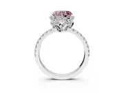 Halo Engagement Ring Setting for Fancy Pink Heart-Shaped Center with Openwork Halo, Pave Band and Prong Head in Sterling Silver