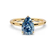 Hidden Halo Engagement Ring Setting for Fancy Blue Pear-Shaped Center with Thin Rounded Band and Prong Head in Yellow Gold